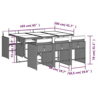 vidaXL Σετ Τραπεζαρίας Κήπου 7 τεμ. Μικτό Μπεζ Συνθ. Ρατάν & Μαξιλάρια 45,5x38cm