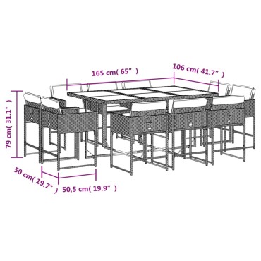 vidaXL Σετ Τραπεζαρίας Κήπου 11 τεμ. Αν. Γκρι Συνθ. Ρατάν με Μαξιλάρια 45,5x38cm