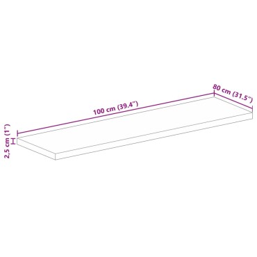 vidaXL Επιφάνεια Τραπεζιού Ορθογώνια 100x80x2,5cm Μασίφ Ξύλο Ακακίας 1 τεμ.