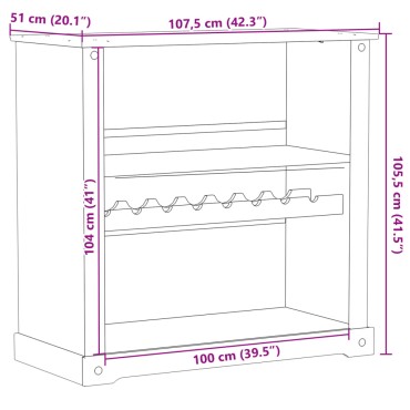 vidaXL Κάβα Κρασιών Corona 107,5x51x105,5cm από Μασίφ Ξύλο Πεύκου 1 τεμ.