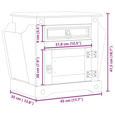 vidaXL Κομοδίνο Corona 45x35x47,5cm από Μασίφ Ξύλο Πεύκου 1 τεμ.