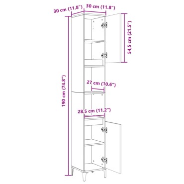 vidaXL Ντουλάπι Μπάνιου Sonoma Δρυς 30x30x190cm Επεξεργασμένο Ξύλο