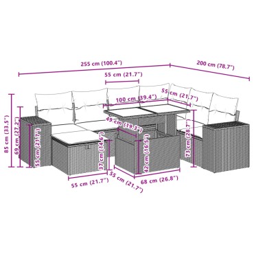 vidaXL Σαλόνι Κήπου Σετ 8 τεμ. Γκρι Συνθετικό Ρατάν με Μαξιλάρια 55x55cm