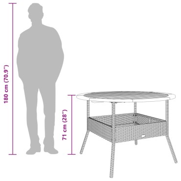 vidaXL Τραπέζι Κήπου Επιφάνεια Ακακίας Μπεζ 110x71cm Συνθ. Ρατάν 1 τεμ.