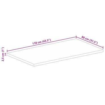 vidaXL Επιφάνεια Τραπεζιού Ορθογώνια 110x80x2,5cm Μασίφ Ξύλο Ακακίας 1 τεμ.