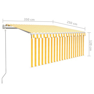 vidaXL Τέντα Αυτ. με Σκίαστρο/LED/Αισθ. Ανέμου Κίτρινο/Λευκό 3,5x2,5 μ