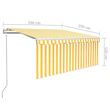 vidaXL Τέντα Αυτ. με Σκίαστρο/LED/Αισθ. Ανέμου Κίτρινο/Λευκό 3,5x2,5 μ