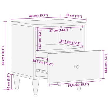 vidaXL Κομοδίνα 2 τεμ. 40x33x46cm από Μασίφ Ξύλο Μάνγκο