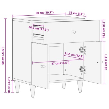 vidaXL Κομοδίνο 50x33x60cm από Μασίφ Ξύλο Μάνγκο 1 τεμ.