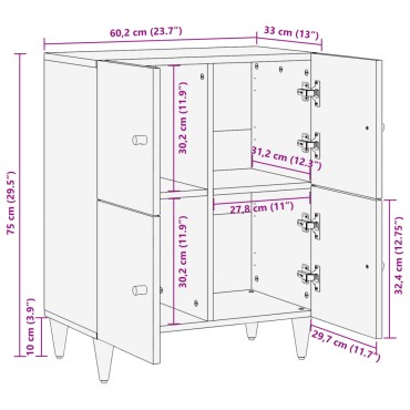 vidaXL Βοηθητικό Ντουλάπι 60x33x75cm από Μασίφ Ξύλο Μάνγκο