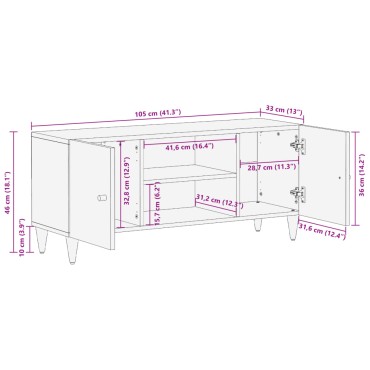 vidaXL Έπιπλο Τηλεόρασης 105x33x46cm από Μασίφ Ξύλο Μάνγκο 1 τεμ.