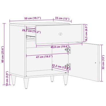 vidaXL Κομοδίνο 50x33x60cm από Μασίφ Ξύλο Μάνγκο 1 τεμ.