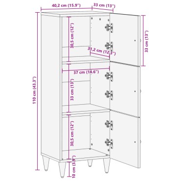 vidaXL Ντουλάπι 40x33x110cm από Μασίφ Ξύλο Μάνγκο 1 τεμ.