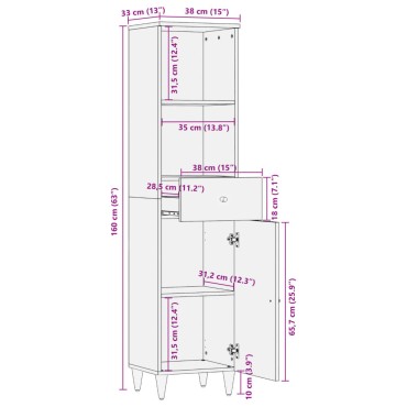 vidaXL Ντουλάπι Μπάνιου 38x33x160cm από Μασίφ Ξύλο Μάνγκο