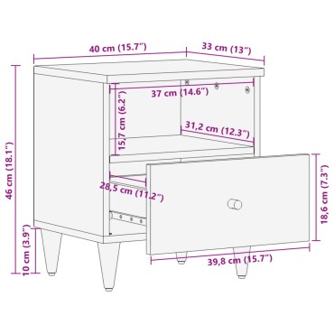 vidaXL Κομοδίνο 40x33x46cm από Μασίφ Ξύλο Μάνγκο 1 τεμ.