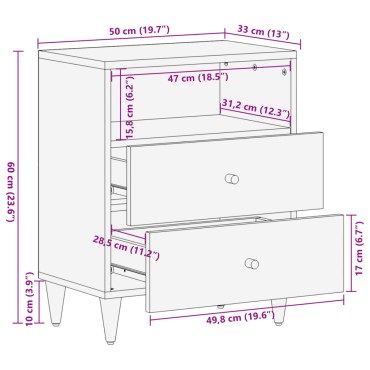 vidaXL Κομοδίνο 50x33x60cm από Μασίφ Ξύλο Μάνγκο 1 τεμ.