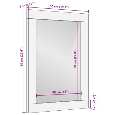 vidaXL Καθρέφτης Μπάνιου 50x70x2,5cm από Μασίφ Ξύλο Μάνγκο/Γυαλί