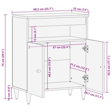 vidaXL Βοηθητικό Ντουλάπι 60x33x75cm από Μασίφ Ξύλο Μάνγκο