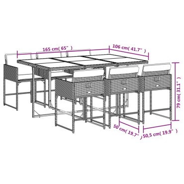 vidaXL Σετ Τραπεζαρίας Κήπου 7 τεμ. Μικτό Μπεζ Συνθ. Ρατάν & Μαξιλάρια 45,5x38cm