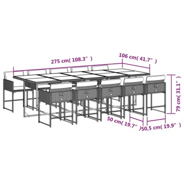 vidaXL Σετ Τραπεζαρίας Κήπου 11 τεμ. Μαύρο από Συνθ. Ρατάν με Μαξιλάρια 45,5x38cm