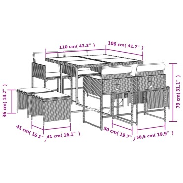 vidaXL Σετ Τραπεζαρίας Κήπου 9 τεμ. Μπεζ Συνθετικό Ρατάν με Μαξιλάρια 45,5x38cm