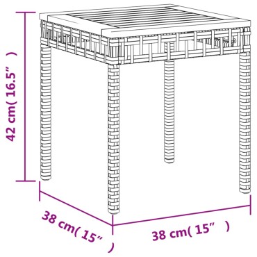 vidaXL Τραπέζι Κήπου Μαύρο 38x38x42cm Συνθετικό Ρατάν & Ξύλο Ακακίας 1 τεμ.