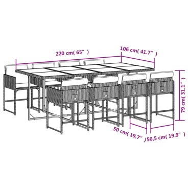 vidaXL Σετ Τραπεζαρίας Κήπου 9 τεμ. Μπεζ Συνθετικό Ρατάν με Μαξιλάρια 45,5x38cm