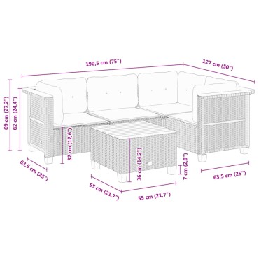 vidaXL Σετ Καναπέ Κήπου 5 τεμ. Μαύρο Συνθετικό Ρατάν με Μαξιλάρια 56x56cm