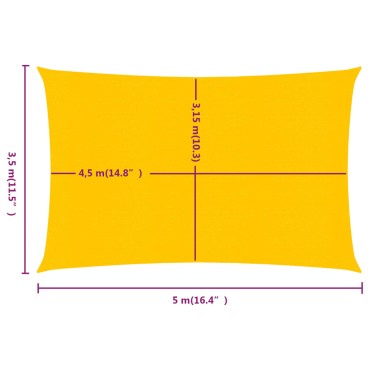 vidaXL Πανί Σκίασης Ορθογώνιο Κίτρινο 3,5x5 μ. HDPE 160 γρ./μ²