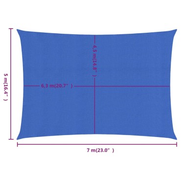 vidaXL Πανί Σκίασης Μπλε Ορθογώνιο 5x7 μ. από HDPE 160 γρ/μ²