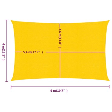 vidaXL Πανί Σκίασης Ορθογώνιο Κίτρινο 4x6 μ. HDPE 160 γρ./μ²