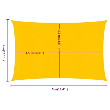 vidaXL Πανί Σκίασης Ορθογώνιο Κίτρινο 4x5 μ. HDPE 160 γρ./μ²