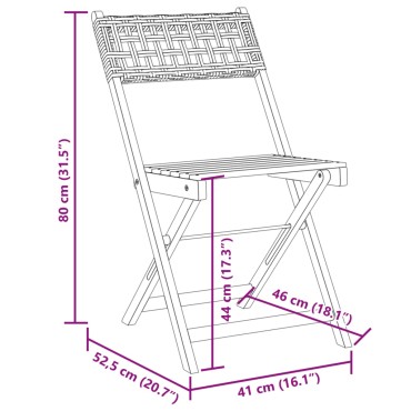 vidaXL Σετ Επίπλων Bistro 3 τεμ. Μαύρο Ρατάν/Μασίφ Ξύλο 38x32,5cm