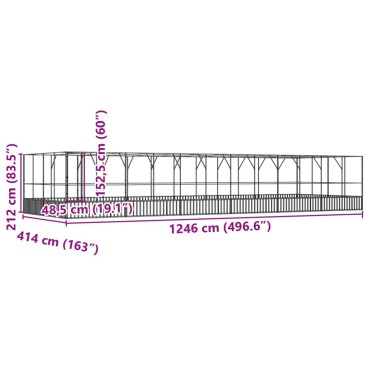 vidaXL Κλουβί με Επέκταση Ασημένιο 1246x414x212 εκ. Ατσάλινο