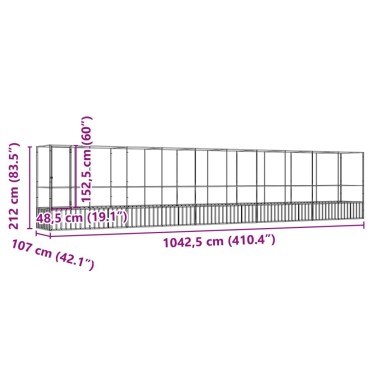 vidaXL Κλουβί με Επέκταση Ασημένιο 1042,5x107x212 εκ. Ατσάλινο