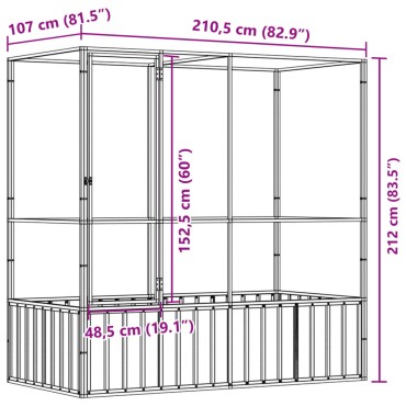 vidaXL Κλουβί Ασημένιο 210,5 x 107 x 212 εκ. Ατσάλινο