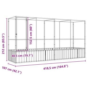 vidaXL Κλουβί με Επέκταση Ασημένιο 418,5 x 107 x 212 εκ. Ατσάλινο