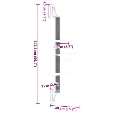 vidaXL Γατόδεντρο Τοίχου Σκούρο Γκρι 142,5 εκ. με Στύλο Ξυσίματος