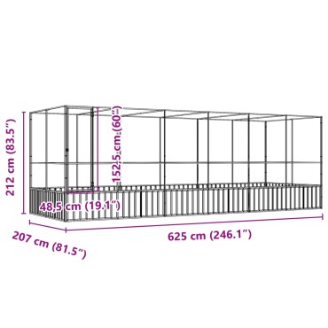 vidaXL Κλουβί με Επέκταση Ασημένιο 625x207x212 εκ. Ατσάλινο