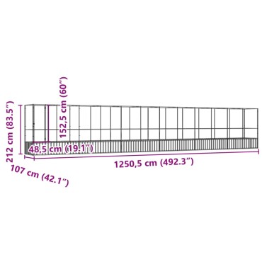 vidaXL Κλουβί με Επέκταση Ασημένιο 1250,5x107x212 εκ. Ατσάλινο