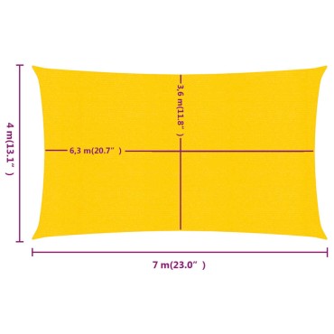 vidaXL Πανί Σκίασης Ορθογώνιο Κίτρινο 4x7 μ. HDPE 160 γρ./μ²