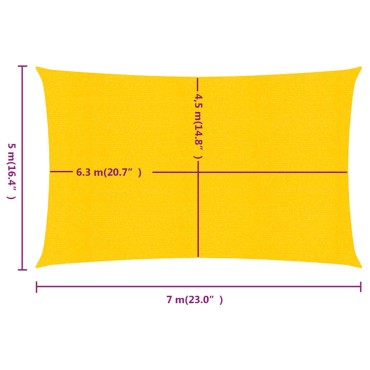 vidaXL Πανί Σκίασης Ορθογώνιο Κίτρινο 5x7 μ. HDPE 160 γρ./μ²