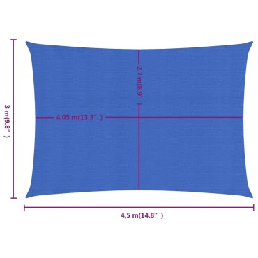 vidaXL Πανί Σκίασης Ορθογώνιο Μπλε 3x4,5 μ. από HDPE 160 γρ/μ²