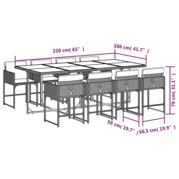 vidaXL Σετ Τραπεζαρίας Κήπου 9 τεμ. Αν. Γκρι Συνθ. Ρατάν με Μαξιλάρια 45,5x38cm