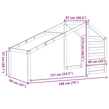 vidaXL Οροφή Κρεβατιού Παιδική 188x97x113 εκ. από Μασίφ Ξύλο Πεύκου