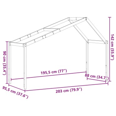 vidaXL Οροφή Κρεβατιού Παιδική 203x95,5x142 εκ. από Μασίφ Ξύλο Πεύκου