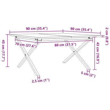 vidaXL Τραπεζάκι Σαλονιού Πλαίσιο Χ 90x90x45cm Μασίφ Πεύκο/Χυτοσίδηρος 1 τεμ.