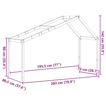 vidaXL Οροφή Κρεβατιού Παιδικό Καφέ 203x80,5x142εκ Μασίφ Ξύλο Πεύκου