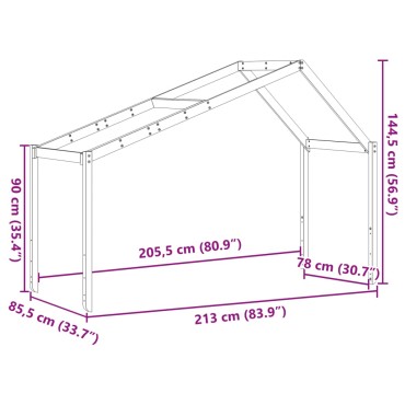 vidaXL Οροφή Κρεβατιού Παιδική Καφέ 213x85,5x144,5εκ Μασίφ Ξύλο Πεύκου