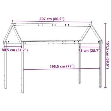 vidaXL Οροφή Κρεβατιού Παιδική Καφέ 207x80,5x151,5εκ Μασίφ Ξύλο Πεύκου